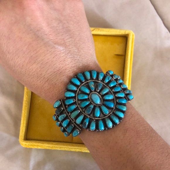 Genuine turquoise Navajo sterling silver cuff signed Larry Moses Begay LMB - Picture 8 of 8